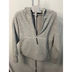 prAna Women's XS Gray Fuzzy‎ Fleece Sherpa Pullover Hoodie Quarter Zip